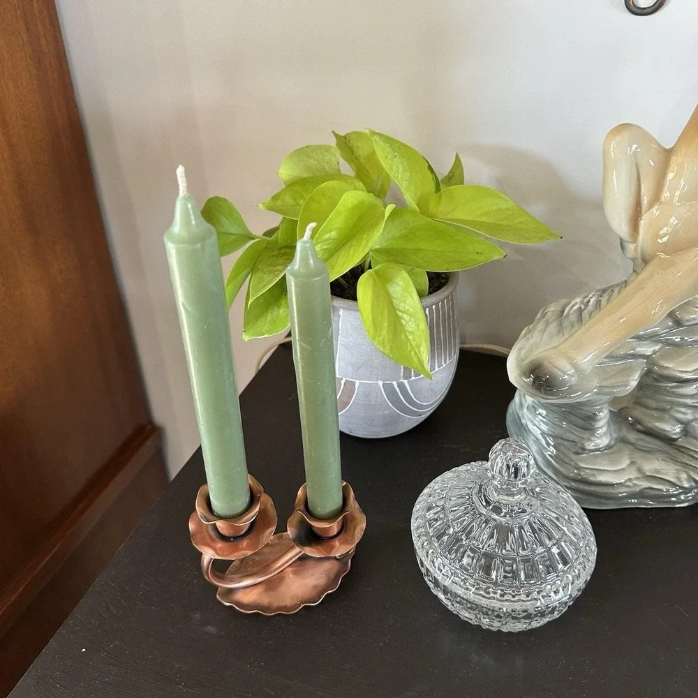 VTG Gregorian Solid Copper Double Candle Holder Scalloped Edge Cottagecore